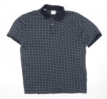 Selected Homme Men's Blue Geometric Cotton Polo Shirt Size L