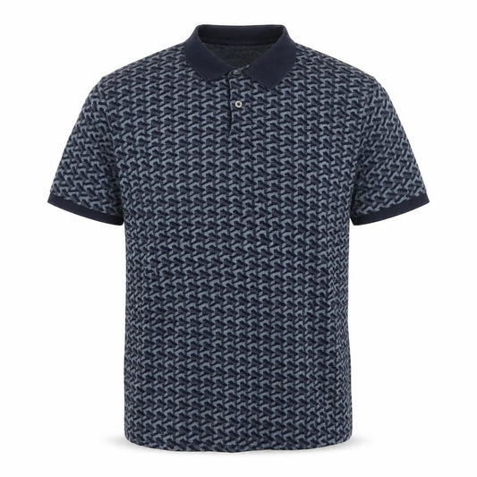 Selected Homme Men's Blue Geometric Cotton Polo Shirt Size L