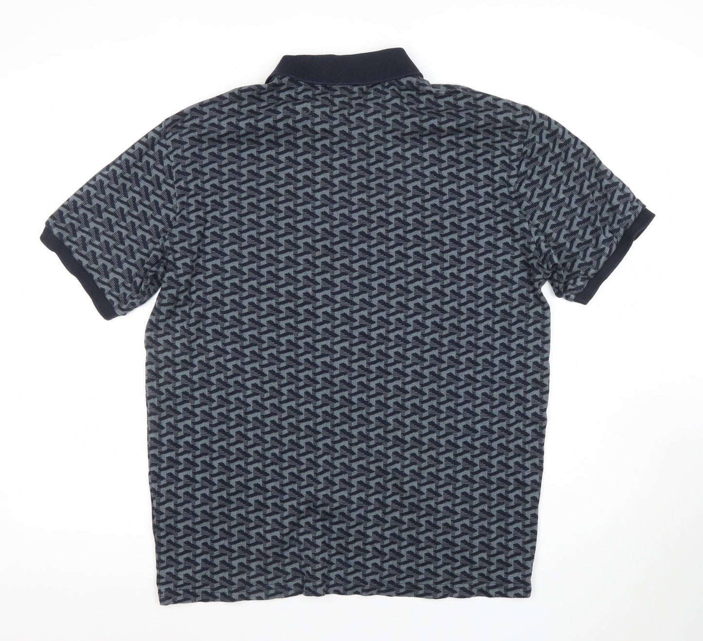 Selected Homme Men's Blue Geometric Cotton Polo Shirt Size L