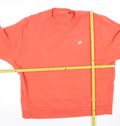 Superdry Women Coral Orange Crew Neck Pullover Sweatshirt Size L