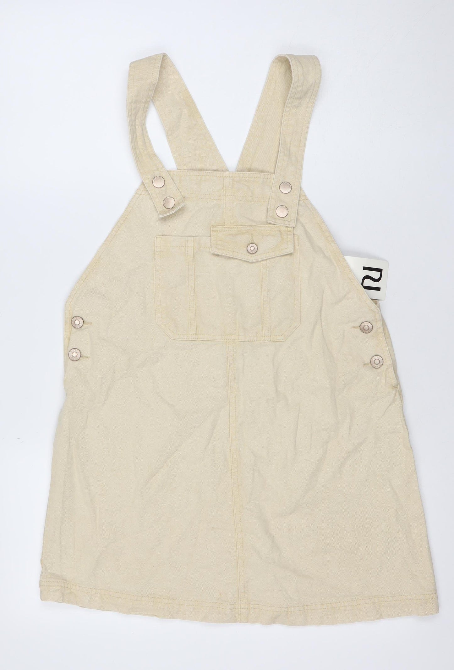 River Island Women Beige Cotton Pinafore Dress Size 10
