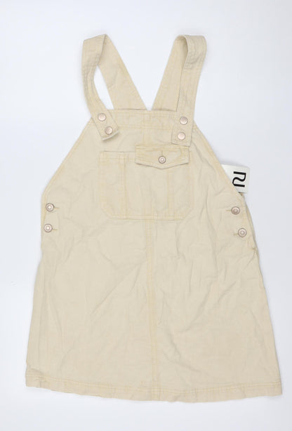 River Island Women Beige Cotton Pinafore Dress Size 10