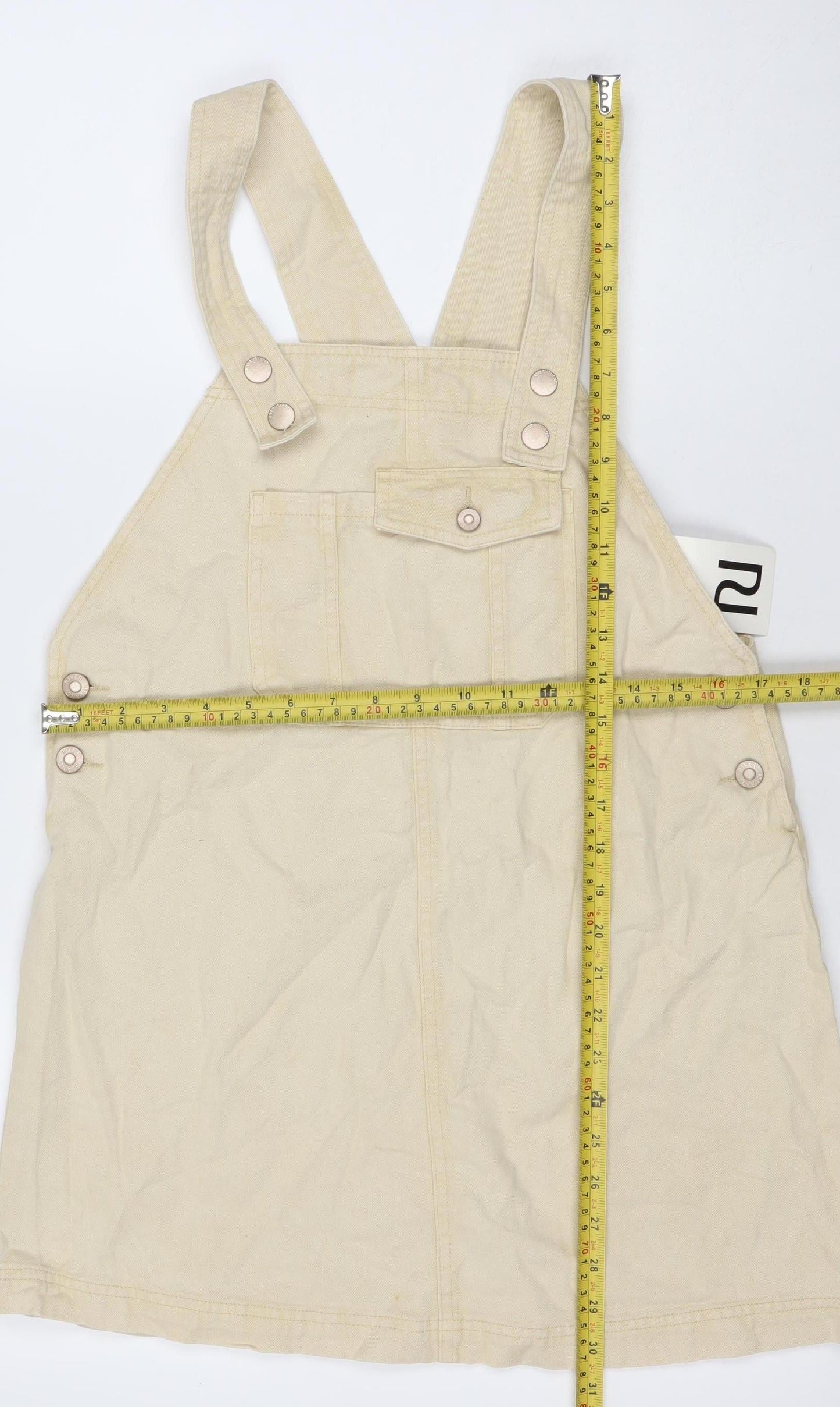 River Island Women Beige Cotton Pinafore Dress Size 10