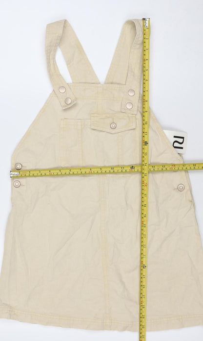 River Island Women Beige Cotton Pinafore Dress Size 10