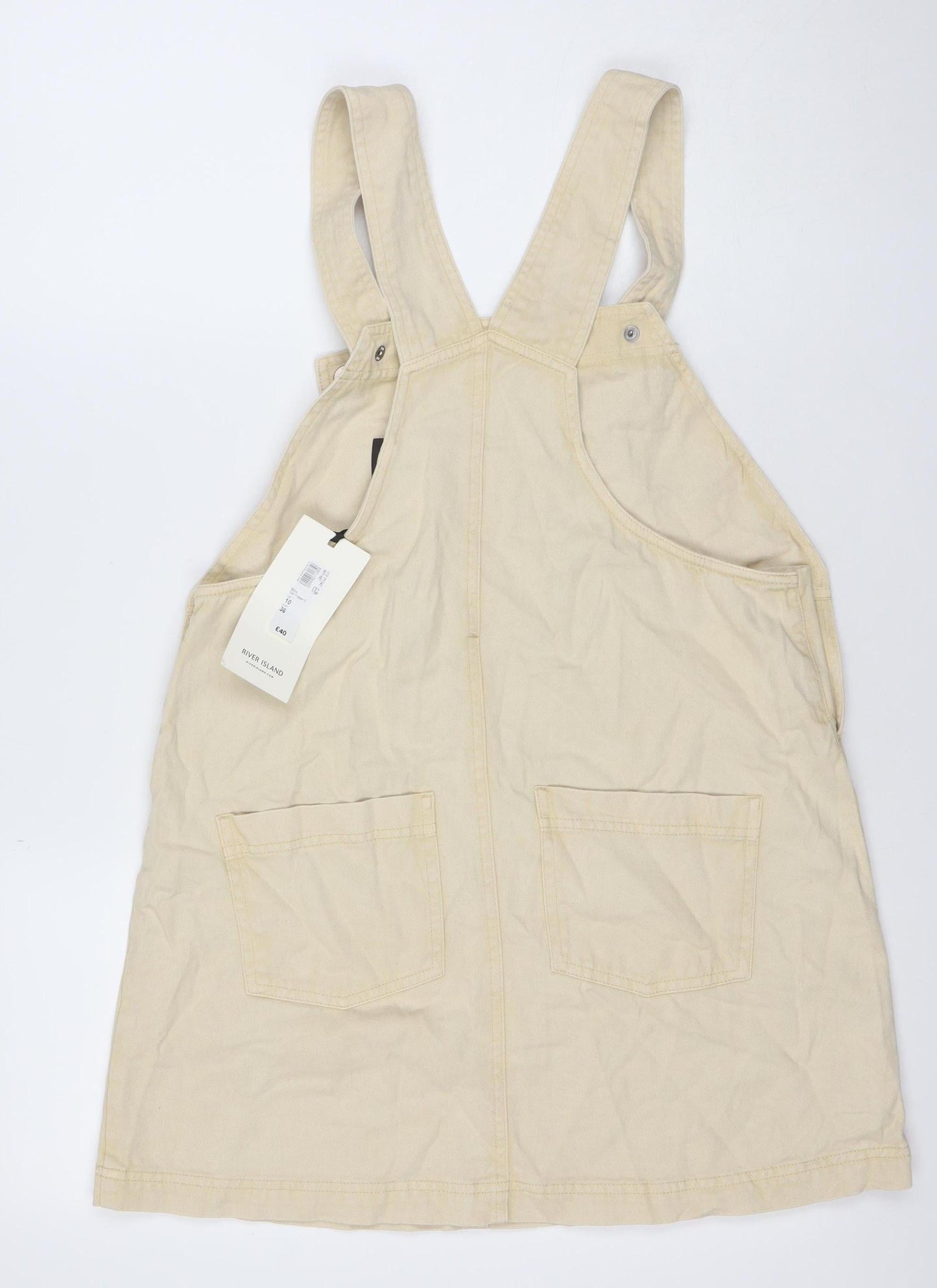 River Island Women Beige Cotton Pinafore Dress Size 10