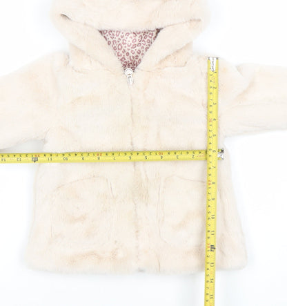 Dunnes Stores Girls Beige Faux Fur Hooded Coat 12-18 Months Lined Zip Jacket