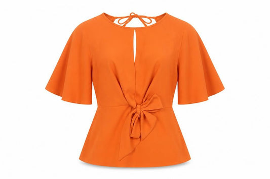 River Island Womens Orange Wrap Blouse Size 10 3/4 Sleeve V-Neck