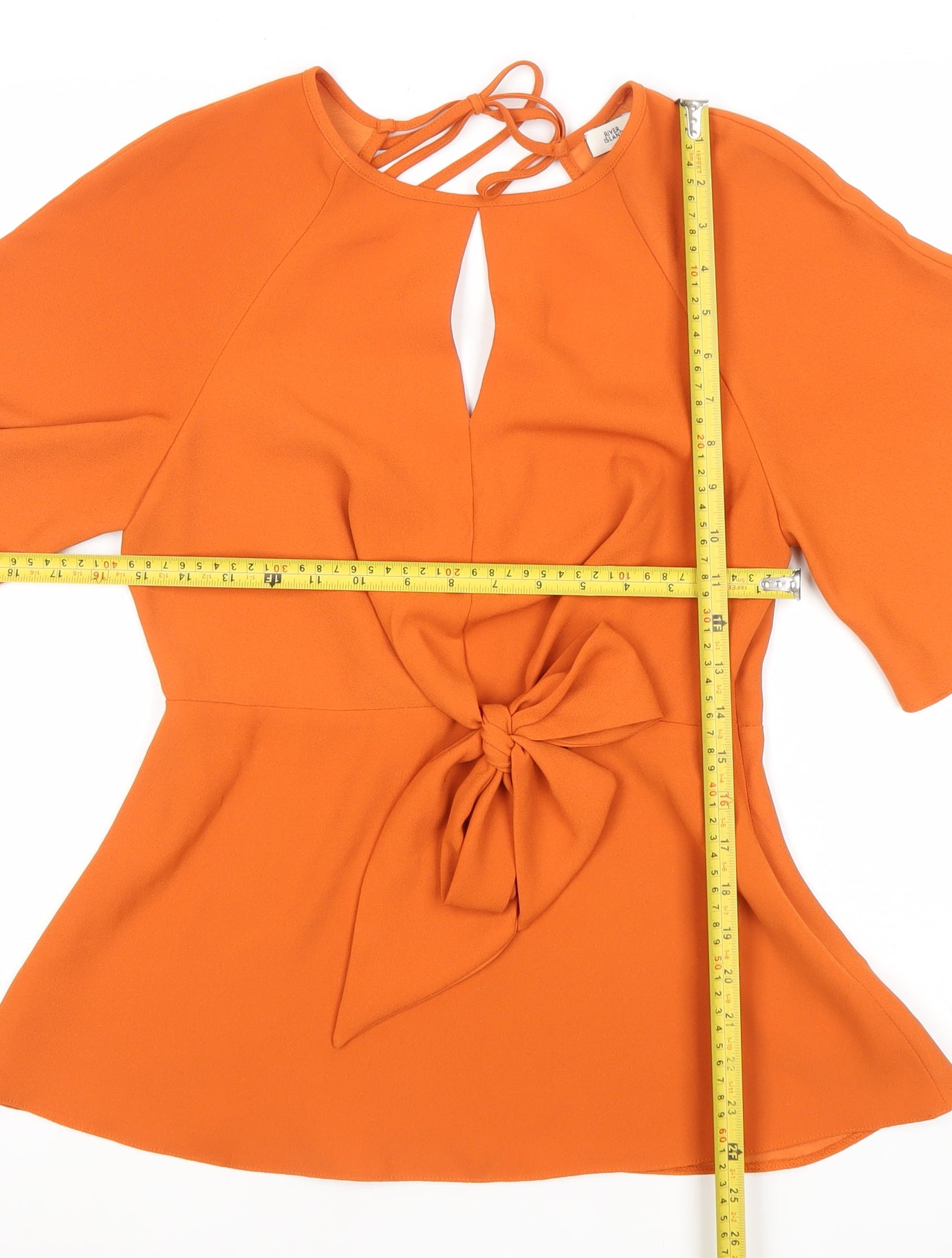 River Island Womens Orange Wrap Blouse Size 10 3/4 Sleeve V-Neck