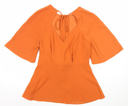 River Island Womens Orange Wrap Blouse Size 10 3/4 Sleeve V-Neck