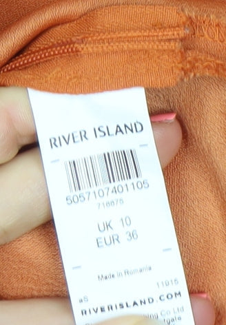 River Island Womens Orange Wrap Blouse Size 10 3/4 Sleeve V-Neck
