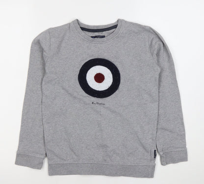 Ben Sherman Boys Grey Logo Sweatshirt 9-10 Years Cotton Blend Crew Neck