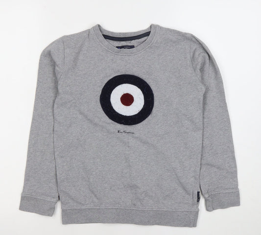 Ben Sherman Boys Grey Logo Sweatshirt 9-10 Years Cotton Blend Crew Neck