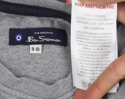 Ben Sherman Boys Grey Logo Sweatshirt 9-10 Years Cotton Blend Crew Neck