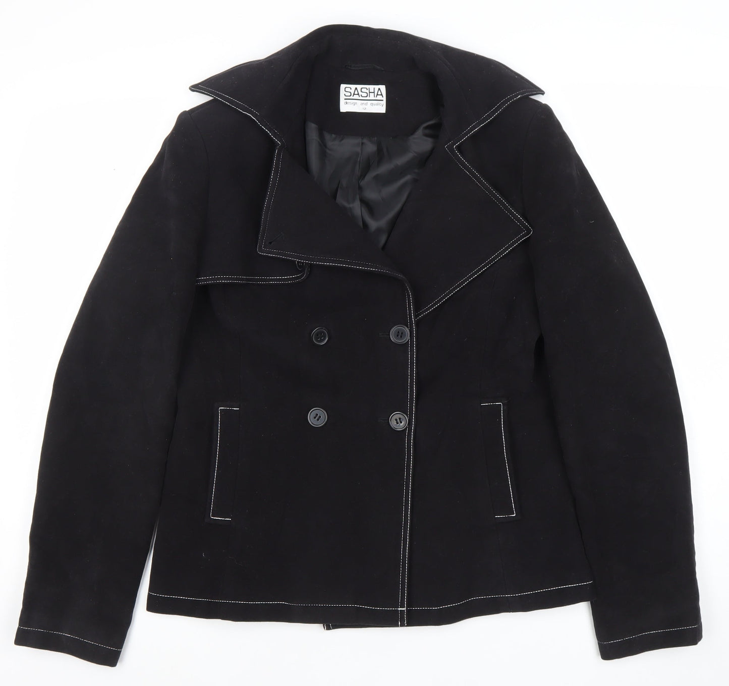 Sasha Women's Black Cotton Double-Breasted Suit Jacket UK 12