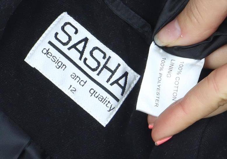 Sasha Women's Black Cotton Double-Breasted Suit Jacket UK 12