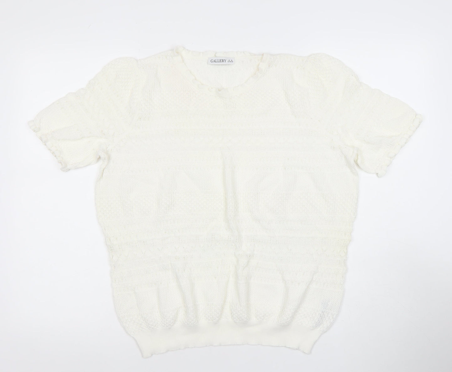 Gallery Women's White Knit Short Sleeve Puff Blouse XL