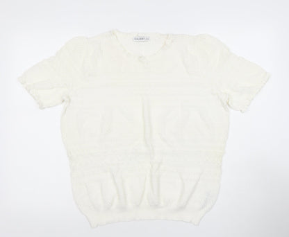 Gallery Women's White Knit Short Sleeve Puff Blouse XL
