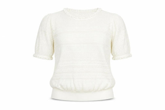 Front view of Gallery Women's White Knit Short Sleeve Puff Blouse XL