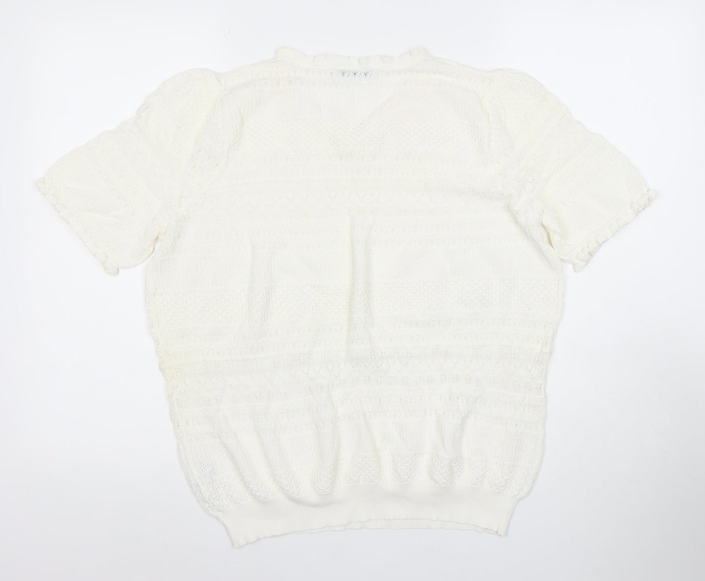 Gallery Women's White Knit Short Sleeve Puff Blouse XL