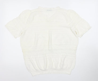 Gallery Women's White Knit Short Sleeve Puff Blouse XL