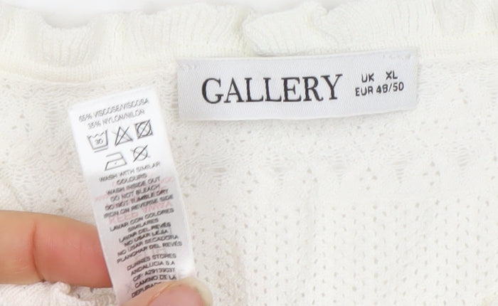 Gallery Women's White Knit Short Sleeve Puff Blouse XL