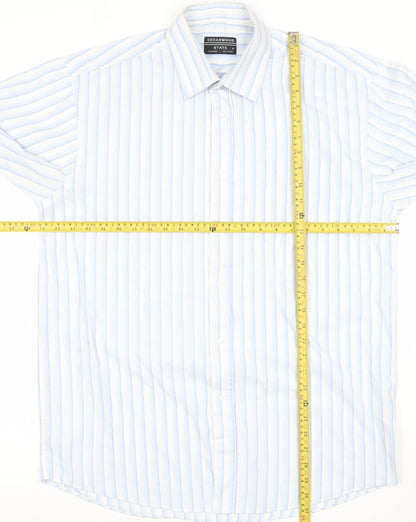 Cedarwood State Men's Blue Striped Long Sleeve XL Dress Shirt