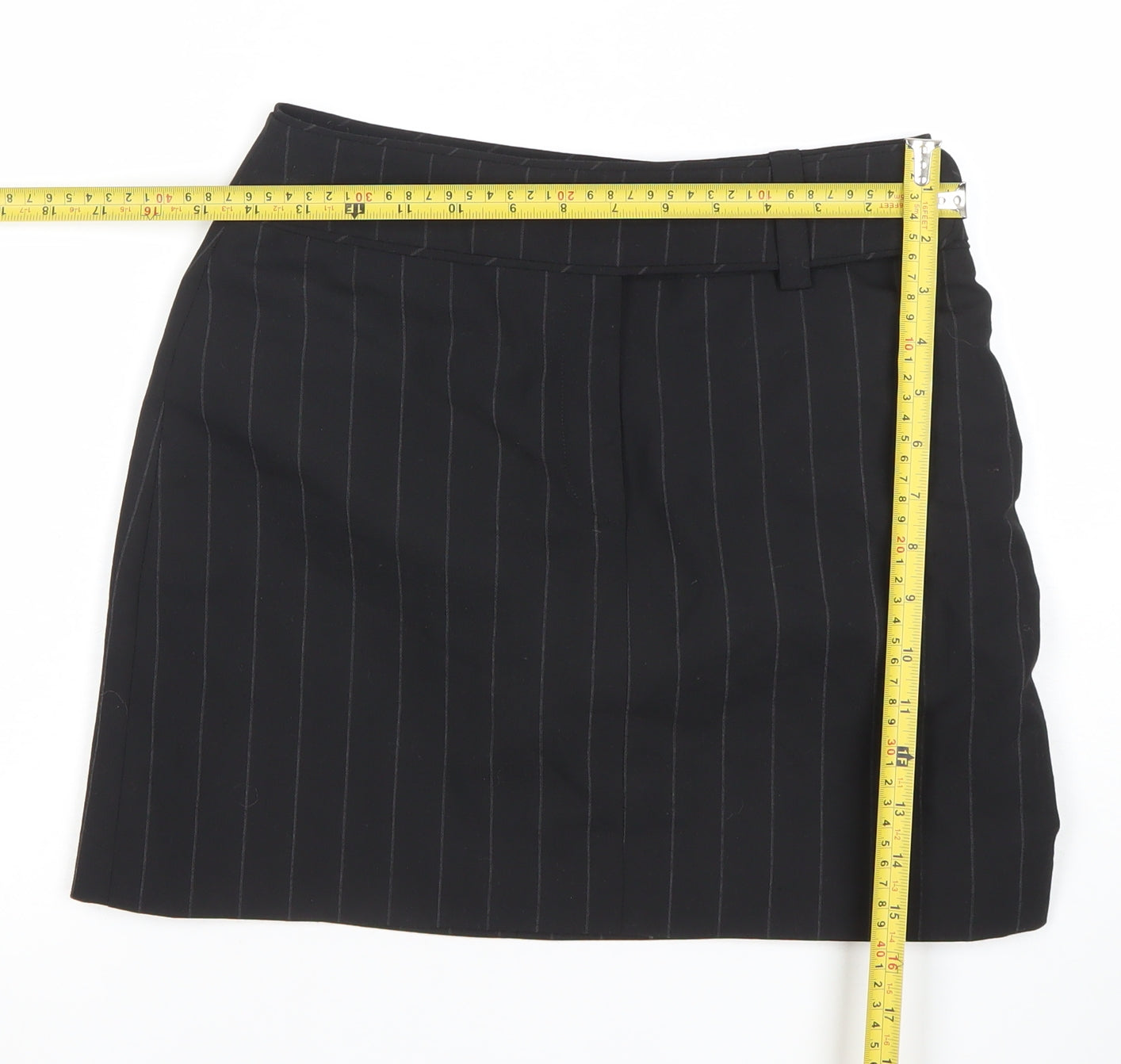 NAFNAF Womens Black Wool Blend Pinstripe Pencil Skirt Size 10