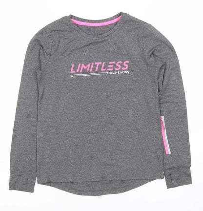 St. Bernard Girls Grey Long Sleeve 'Limitless' Active T-Shirt 8-9 Years