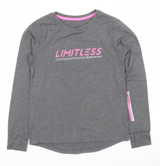 St. Bernard Girls Grey Long Sleeve 'Limitless' Active T-Shirt 8-9 Years
