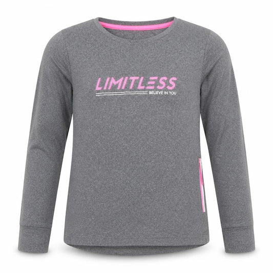 Front view of St Bernard girls’ grey long sleeve 'limitless' active t-shirt 8-9 years