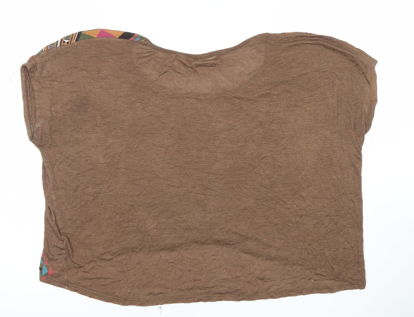 WkShp Women's Brown Aztec Geometric Cropped T-Shirt in Rayon Blend Size S