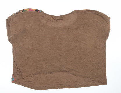 WkShp Women's Brown Aztec Geometric Cropped T-Shirt in Rayon Blend Size S