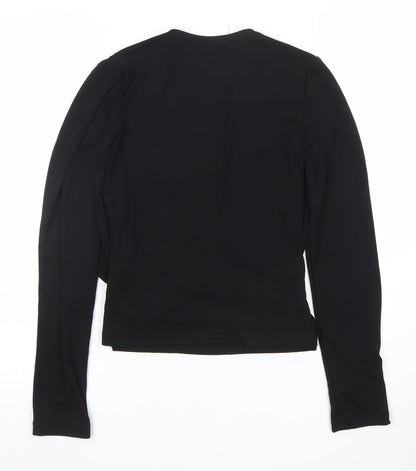 Zara Women Black Wrap Long Sleeve Blouse Size M