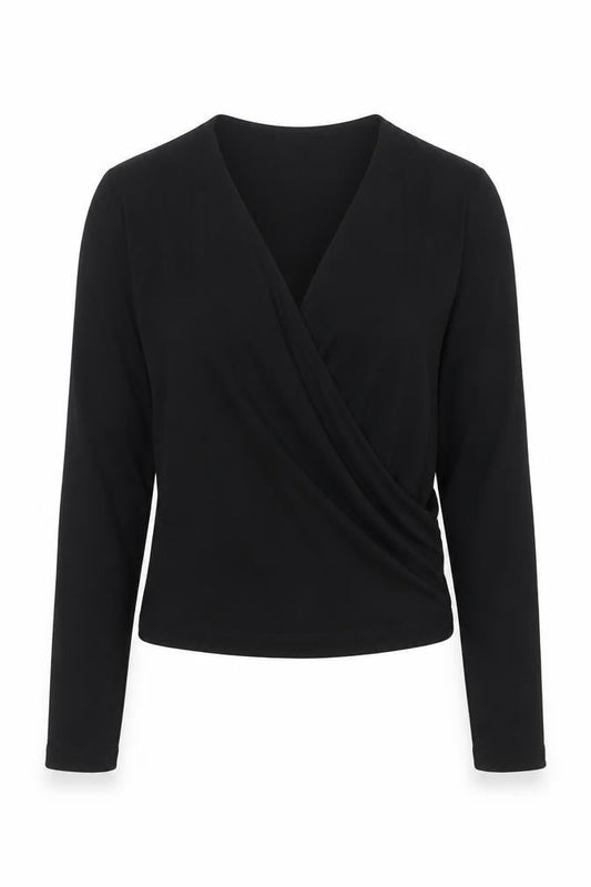 Zara Women Black Wrap Long Sleeve Blouse Size M