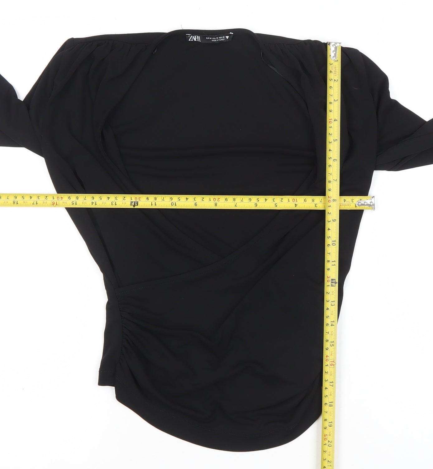 Zara Women Black Wrap Long Sleeve Blouse Size M