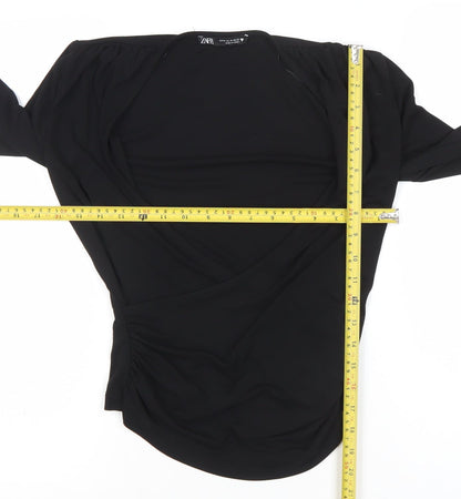 Zara Women Black Wrap Long Sleeve Blouse Size M