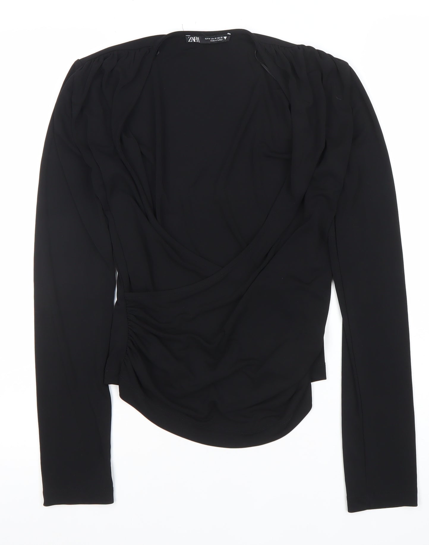 Zara Women Black Wrap Long Sleeve Blouse Size M