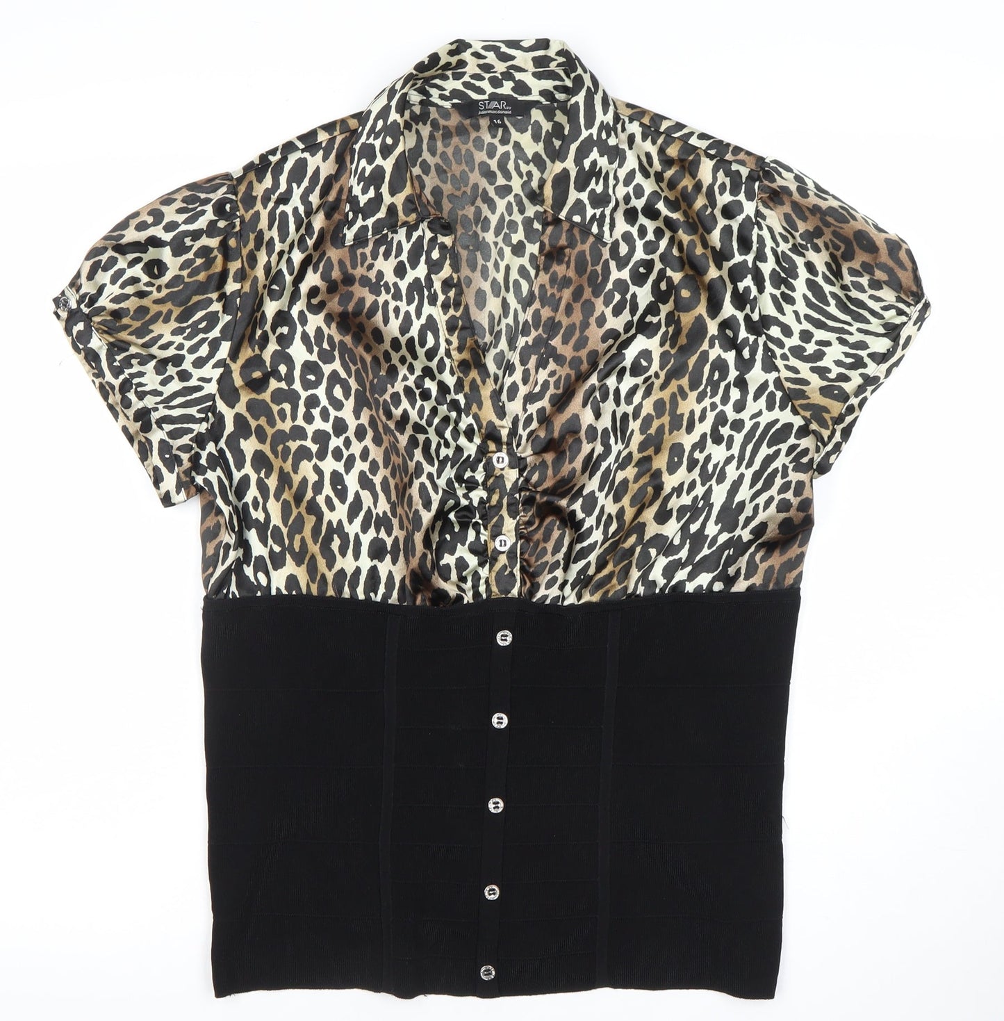 Star by Julien Macdonald Leopard Print Collared Blouse Women’s Size 16