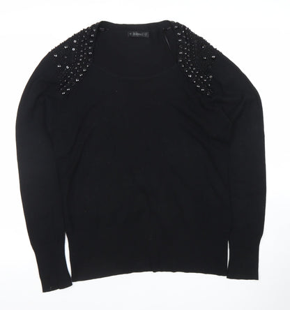 Dunnes Women Black Beaded Scoop Neck Jumper Size 14