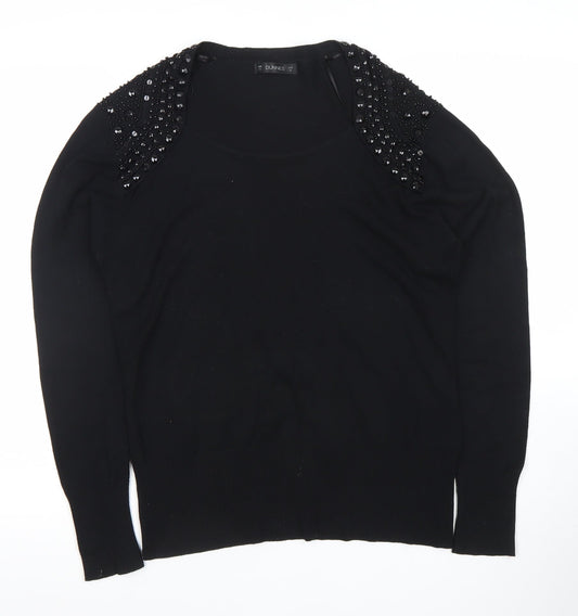 Dunnes Women Black Beaded Scoop Neck Jumper Size 14