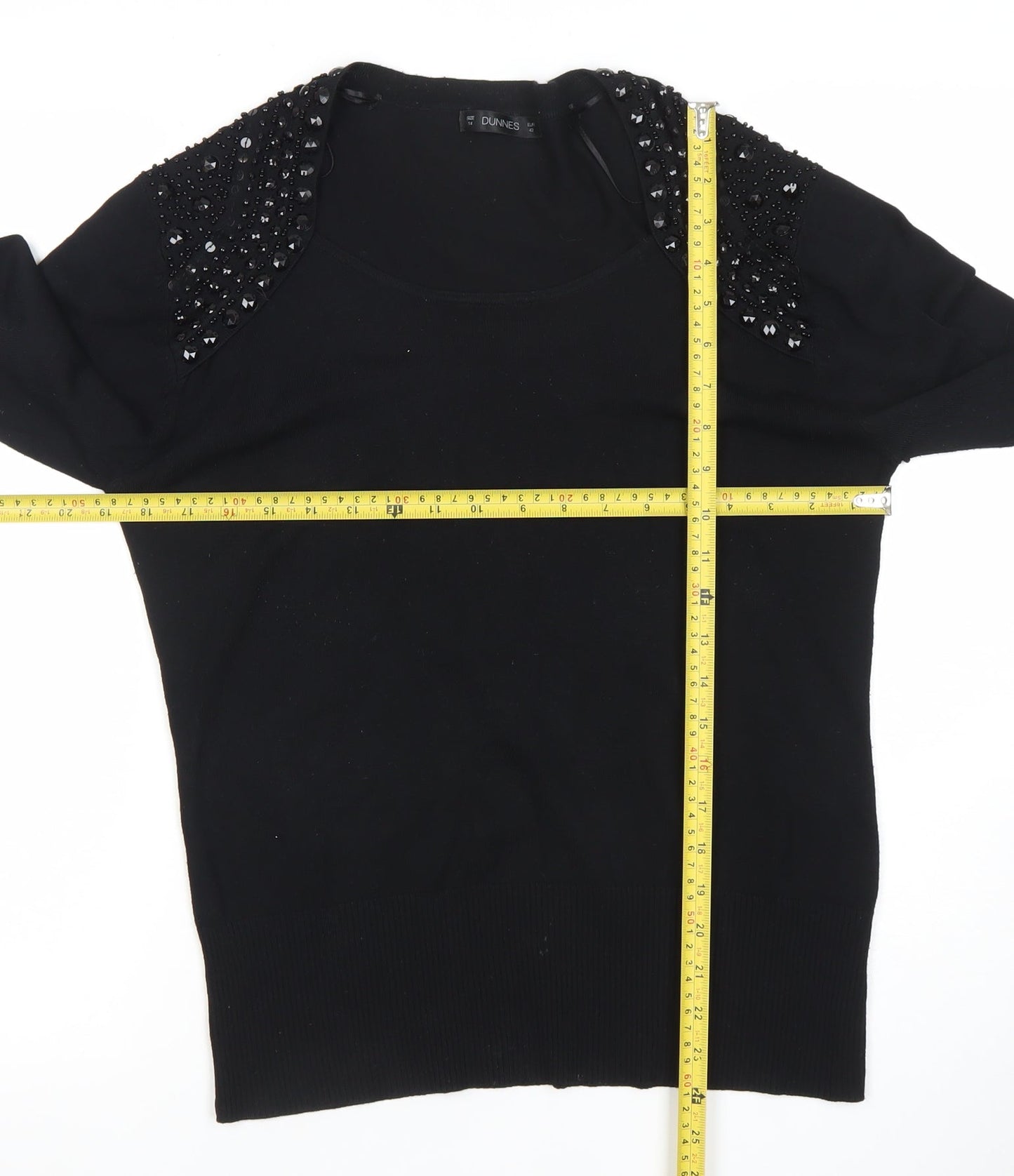 Dunnes Women Black Beaded Scoop Neck Jumper Size 14