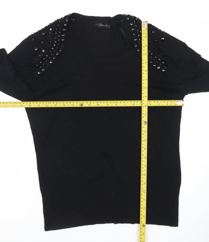 Dunnes Women Black Beaded Scoop Neck Jumper Size 14