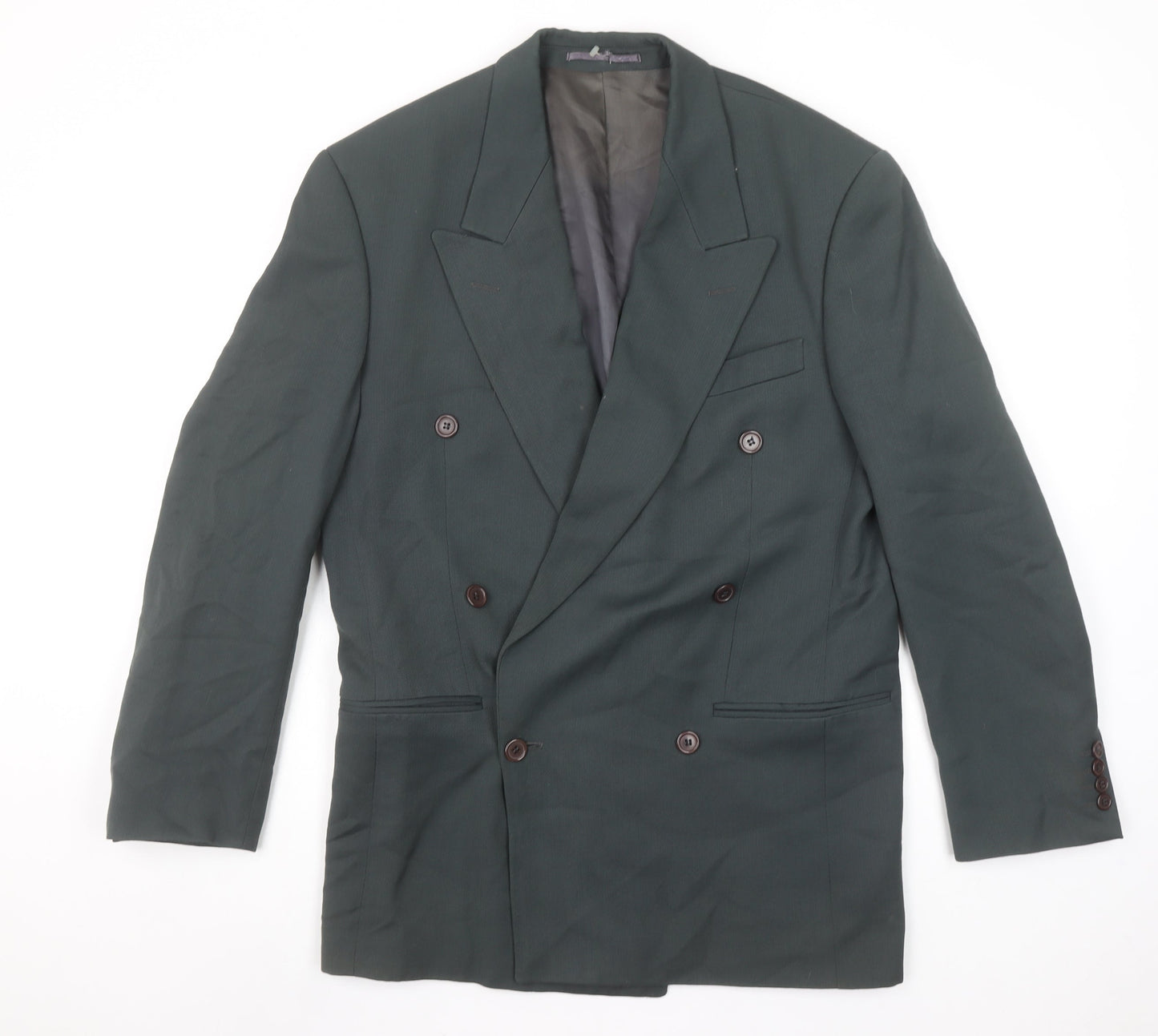 Next Mens Green Wool Blend Double Breasted Blazer Jacket 36R Classic Fit