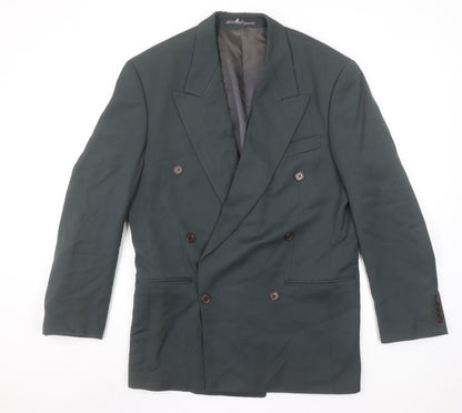Next Mens Green Wool Blend Double Breasted Blazer Jacket 36R Classic Fit