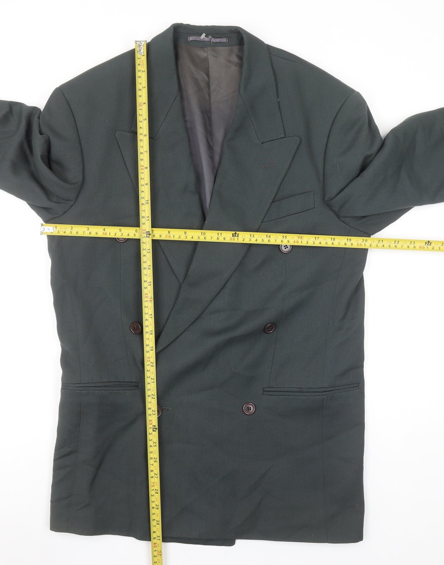 Next Mens Green Wool Blend Double Breasted Blazer Jacket 36R Classic Fit