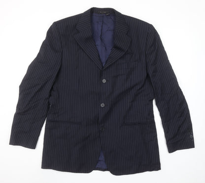 Zara Man Blue Pinstripe Wool Blazer Jacket Men's Size 42 Classic Fit