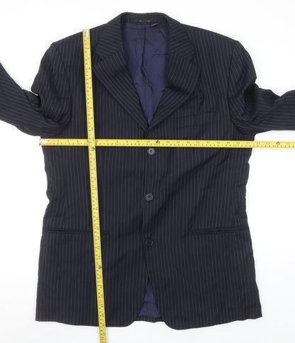Zara Man Blue Pinstripe Wool Blazer Jacket Men's Size 42 Classic Fit