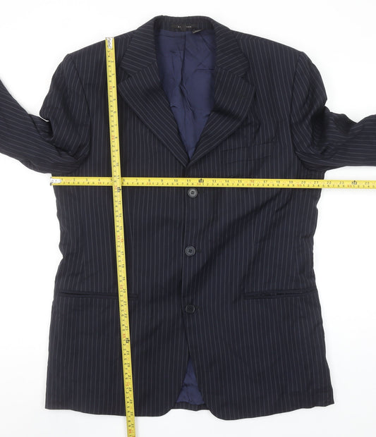 Zara Man Blue Pinstripe Wool Blazer Jacket Men's Size 42 Classic Fit
