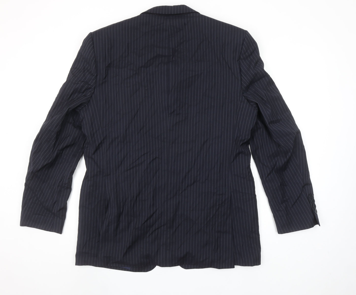 Zara Man Blue Pinstripe Wool Blazer Jacket Men's Size 42 Classic Fit