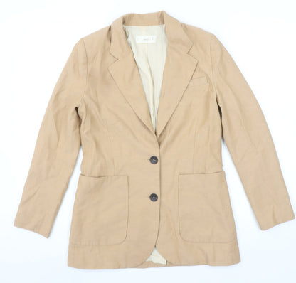 MNG Women Beige Linen Blend Single-Breasted Blazer Size 12